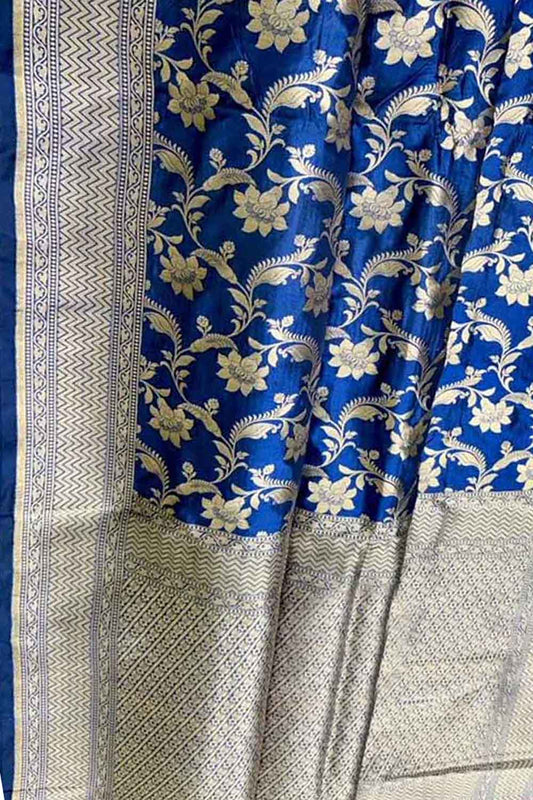 Exquisite Blue Banarasi Handloom Pure Katan Silk Saree: Timeless Elegance - Luxurion World