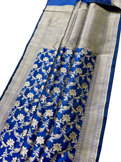 Exquisite Blue Banarasi Handloom Pure Katan Silk Saree: Timeless Elegance - Luxurion World