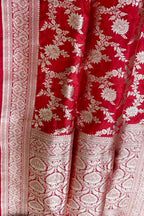Elegant Red Banarasi Handloom Pure Katan Silk Saree - Luxurion World