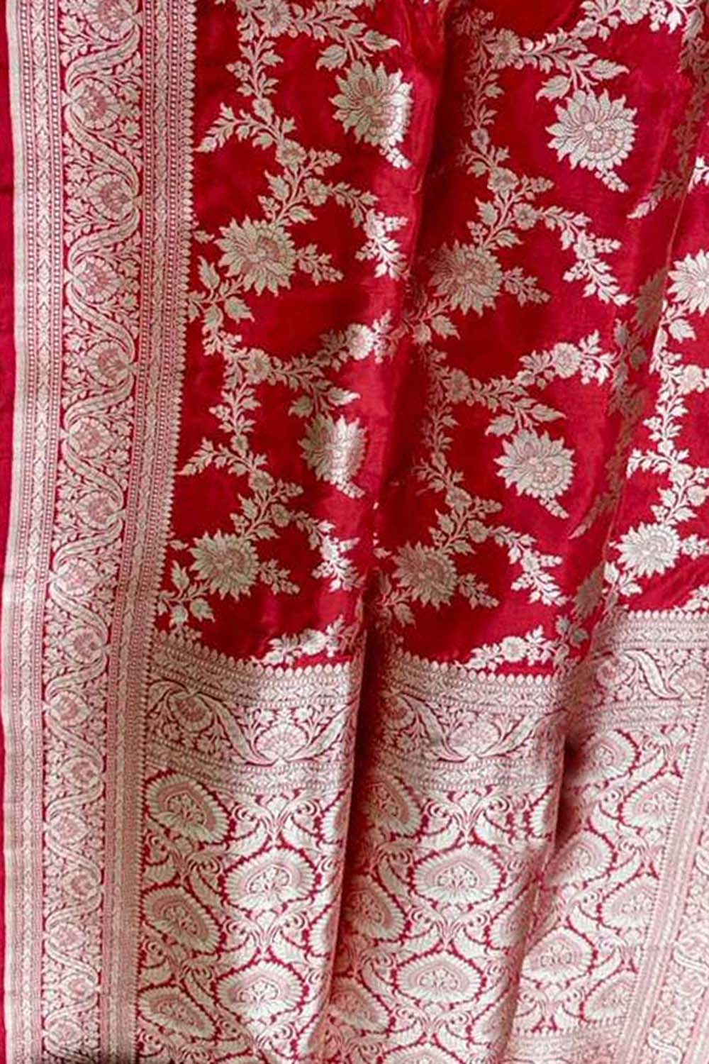 Elegant Red Banarasi Handloom Pure Katan Silk Saree - Luxurion World