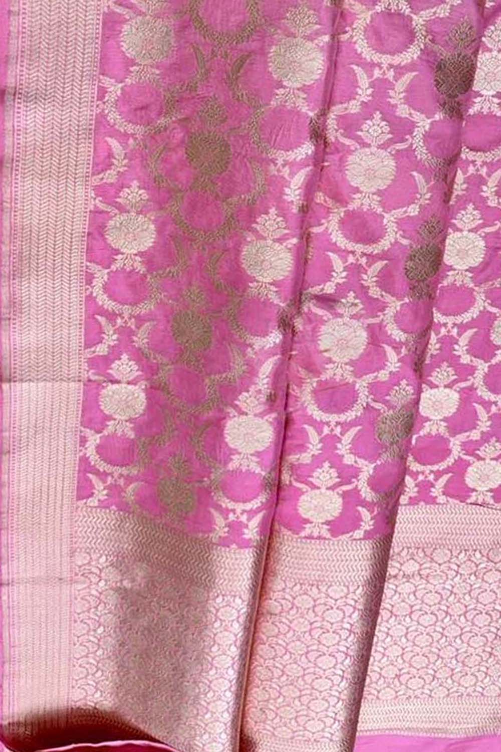 Elegant Pink Banarasi Handloom Pure Katan Silk Saree - Luxurion World