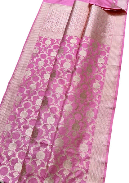 Elegant Pink Banarasi Handloom Pure Katan Silk Saree - Luxurion World
