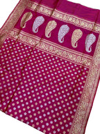 Elegant Pink Handloom Banarasi Silk Saree with Booti Design - Luxurion World