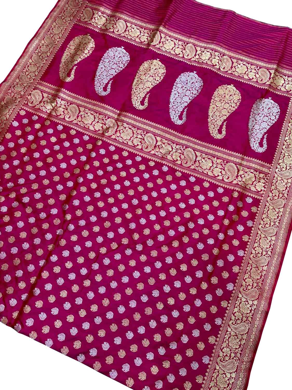 Elegant Pink Handloom Banarasi Silk Saree with Booti Design - Luxurion World
