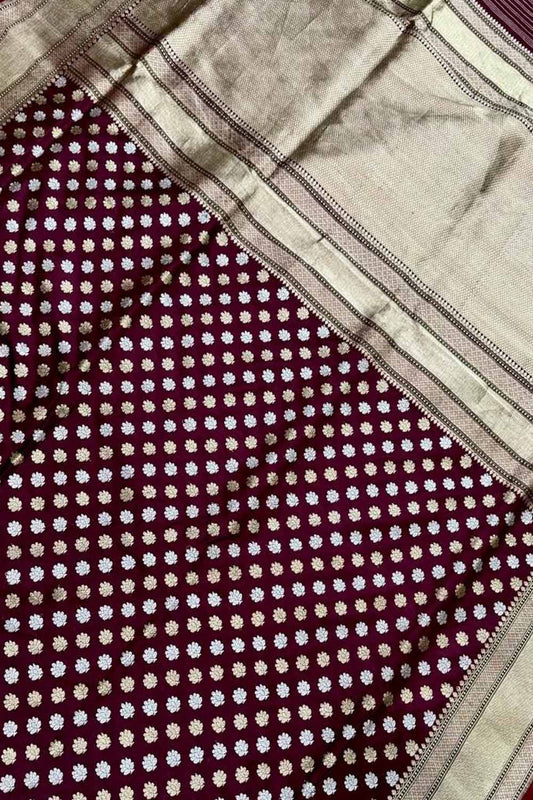 Elegant Maroon Handloom Banarasi Silk Saree - Luxurion World