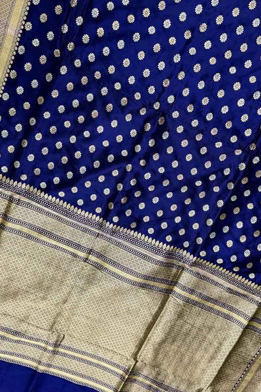 Elegant Blue Handloom Banarasi Silk Saree with Booti Design - Luxurion World