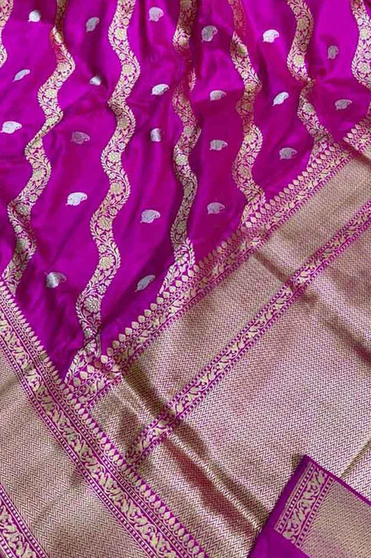 Exquisite Pink Banarasi Katan Silk Saree with Diagonal Design