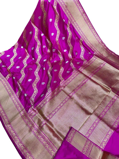 Exquisite Pink Banarasi Katan Silk Saree with Diagonal Design - Luxurion World
