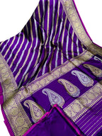 Elegant Purple Banarasi Silk Saree with Diagonal Design - Luxurion World