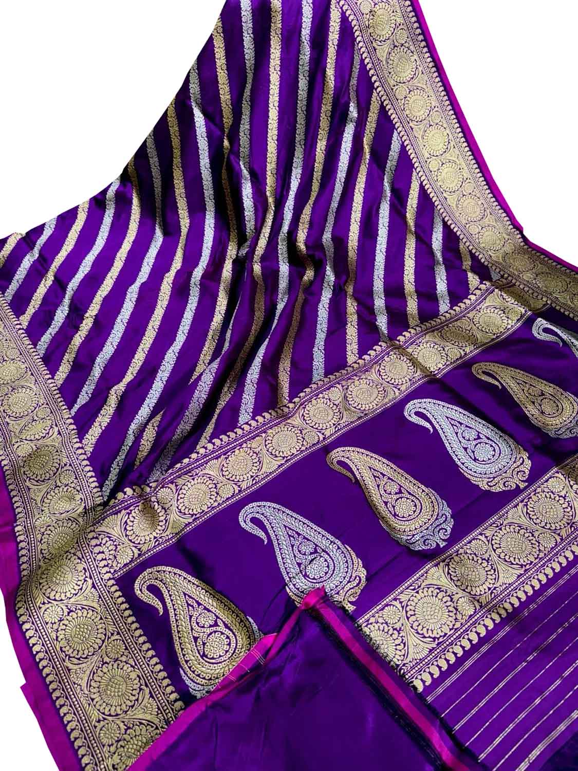 Elegant Purple Banarasi Silk Saree with Diagonal Design - Luxurion World