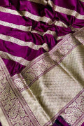Elegant Purple Banarasi Silk Saree with Diagonal Design - Luxurion World