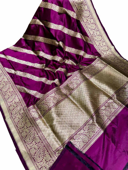Elegant Purple Banarasi Silk Saree with Diagonal Design - Luxurion World