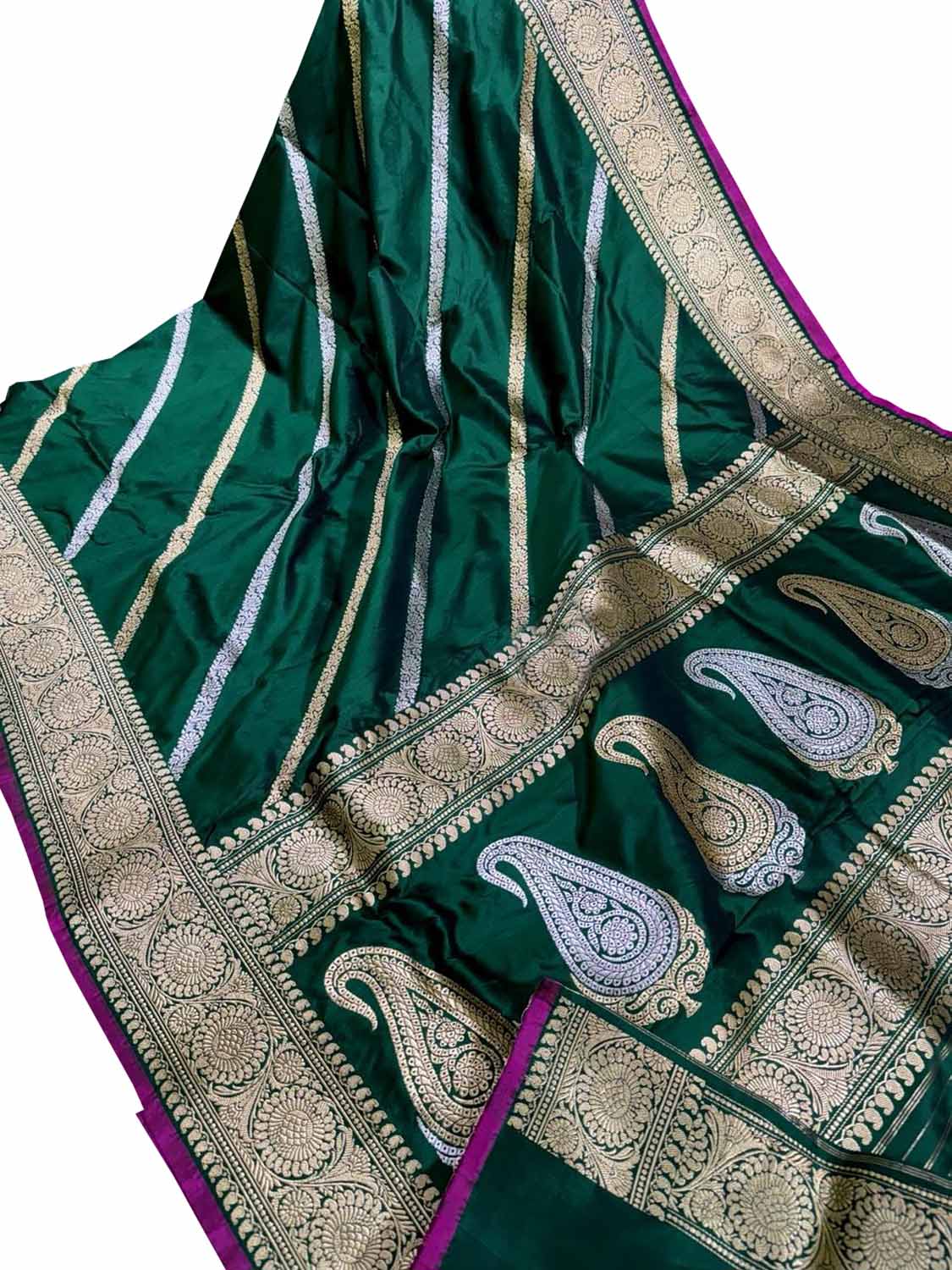 Green Banarasi Handloom Pure Katan Silk Saree - Luxurion World