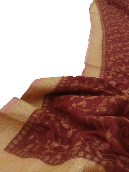 Red Handloom Banarasi Tussar Georgette Saree - Luxurion World