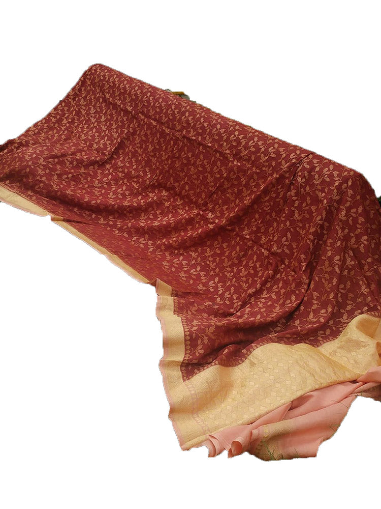 Red Handloom Banarasi Tussar Georgette Saree - Luxurion World