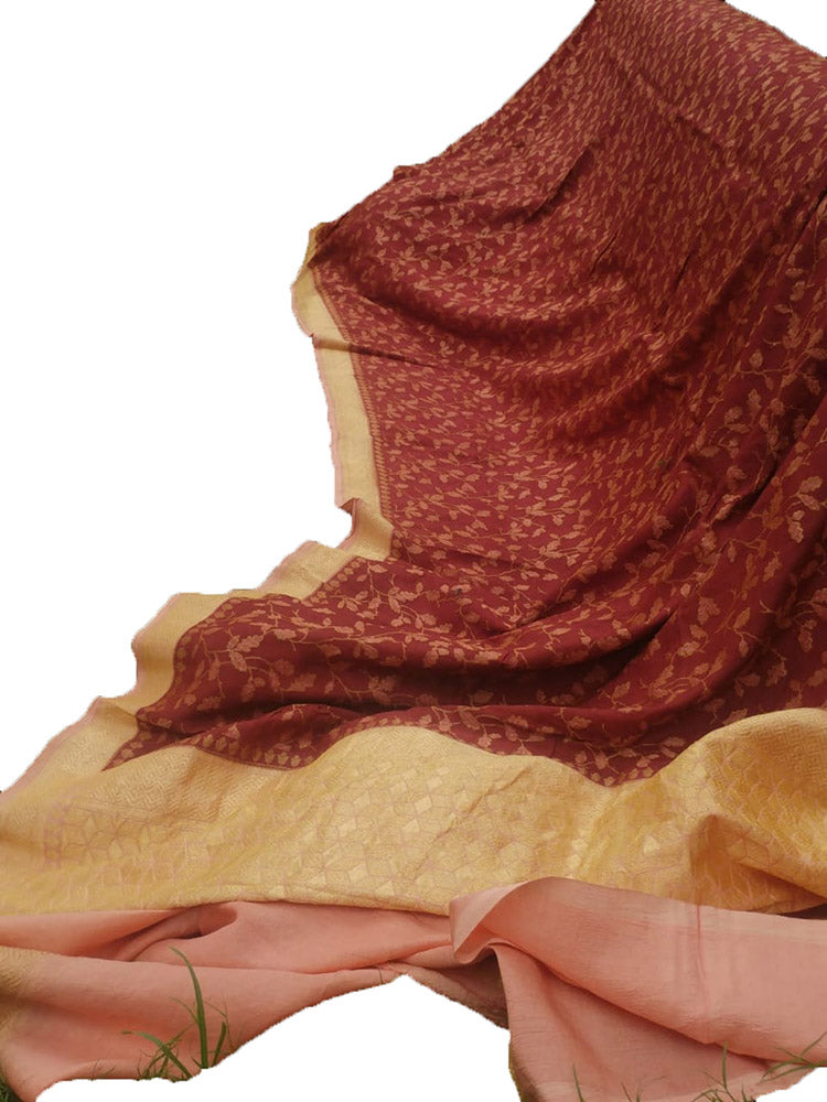 Red Handloom Banarasi Tussar Georgette Saree - Luxurion World