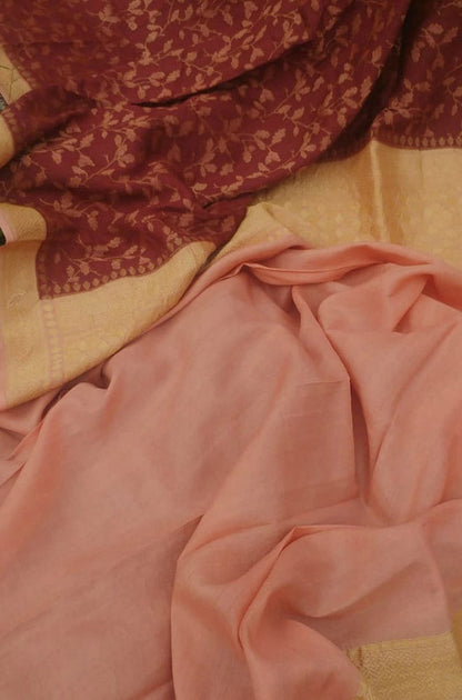 Red Handloom Banarasi Tussar Georgette Saree - Luxurion World