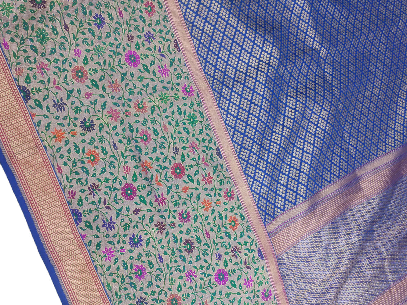 Blue Handloom Banarasi Pure Katan Silk Meenakari Big Border Saree - Luxurion World