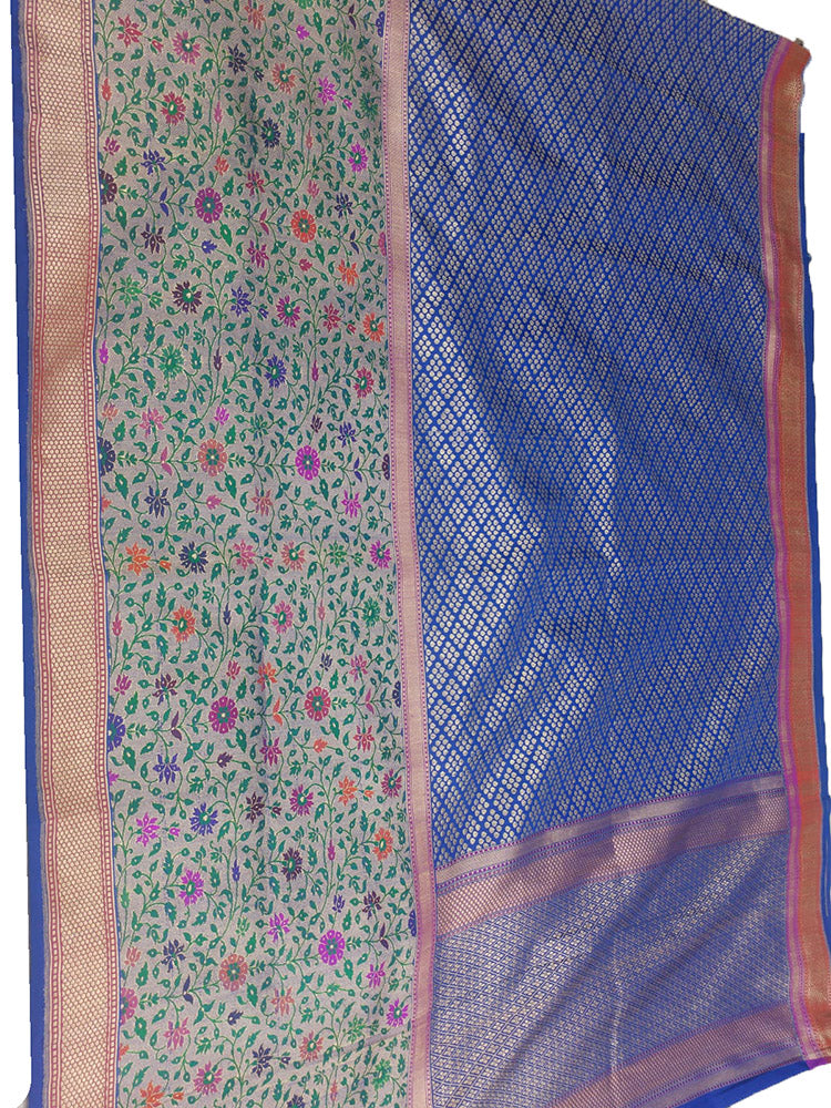 Blue Handloom Banarasi Pure Katan Silk Meenakari Big Border Saree - Luxurion World