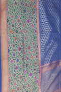 Blue Handloom Banarasi Pure Katan Silk Meenakari Big Border Saree - Luxurion World