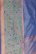 Blue Handloom Banarasi Pure Katan Silk Meenakari Big Border Saree - Luxurion World