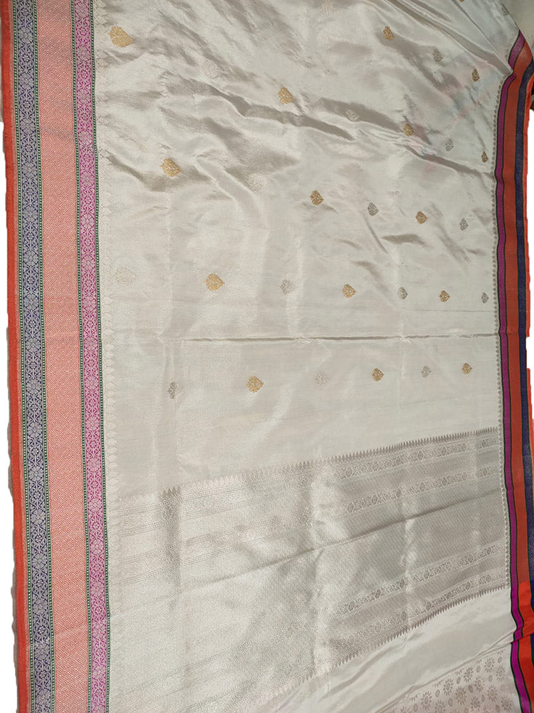 Off White Handloom Banarasi Pure Katan Tissue Silk Saree - Luxurion World
