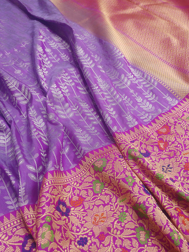 Purple Handloom Banarasi Pure Katan Silk Meenakari Big Border Saree - Luxurion World