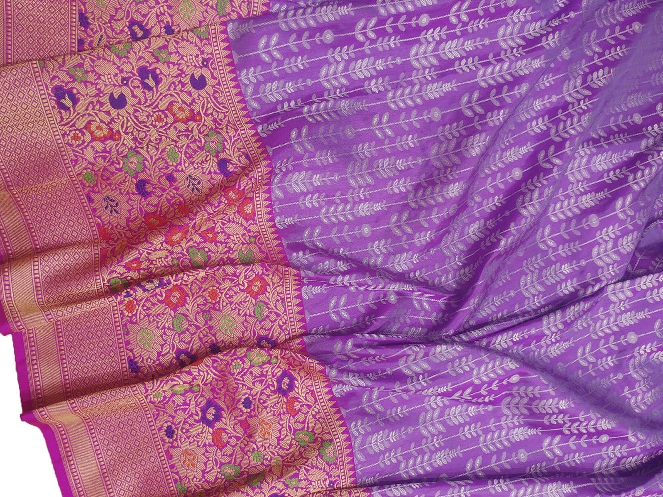 Purple Handloom Banarasi Pure Katan Silk Meenakari Big Border Saree - Luxurion World