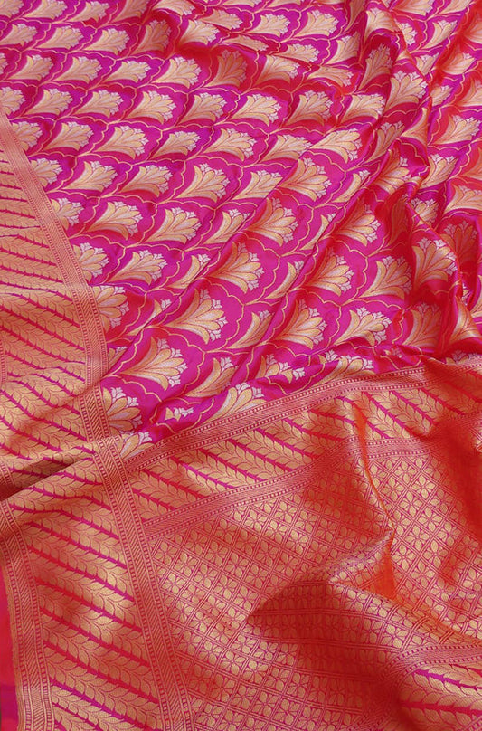 Pink Handloom Banarasi Pure Katan Silk Saree - Luxurion World