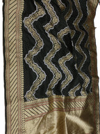 Black Handloom Banarasi Pure Katan Silk Sona Roopa Zig Zag Design Saree - Luxurion World