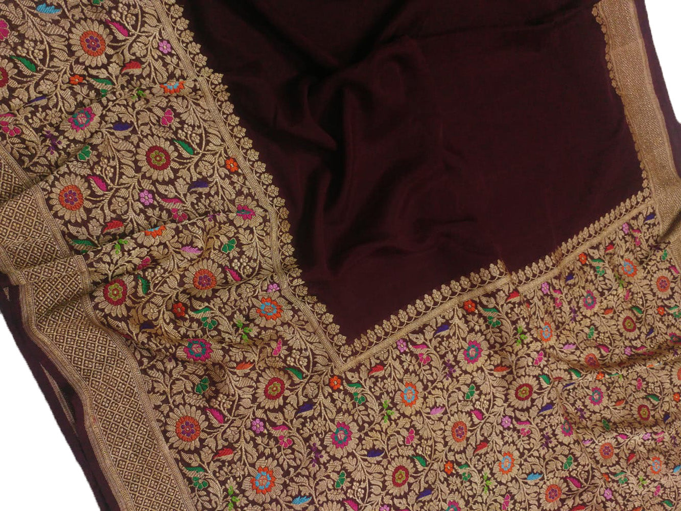 Maroon Handloom Banarasi Pure Georgette Meenakari Saree - Luxurion World