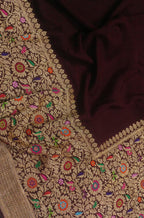 Maroon Handloom Banarasi Pure Georgette Meenakari Saree - Luxurion World