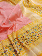 Pink Handloom Banarasi Pure Katan Silk Meenakari Saree - Luxurion World