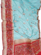 Blue Handloom Banarasi Pure Katan Silk Meenakari Saree - Luxurion World