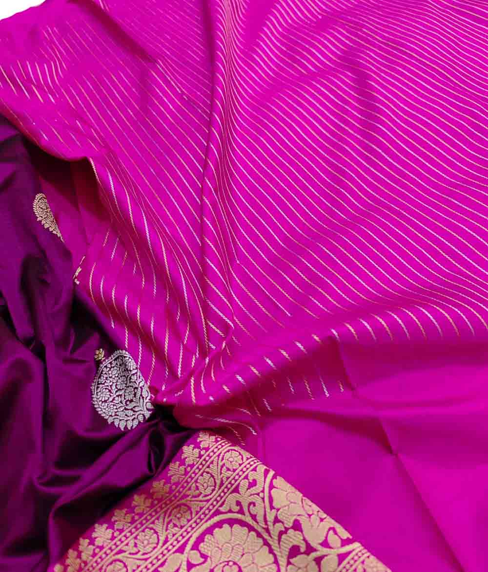 Purple Handloom Banarasi Pure Katan Silk Sona Roopa Big Booti Design Saree