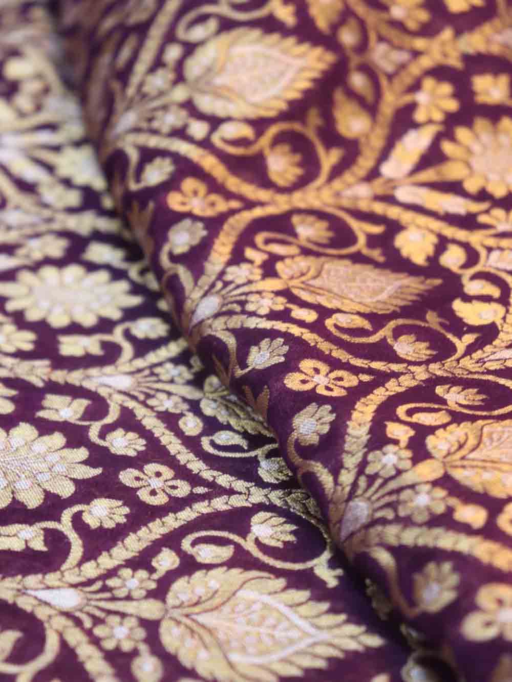Purple Handloom Banarasi Pure Georgette Sona Roopa Saree - Luxurion World