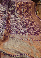Purple Handloom Banarasi Pure Georgette Sona Roopa Saree - Luxurion World