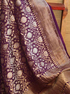 Purple Handloom Banarasi Pure Georgette Sona Roopa Saree - Luxurion World