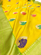 Yellow Handloom Banarasi Pure Katan Silk Saree - Luxurion World