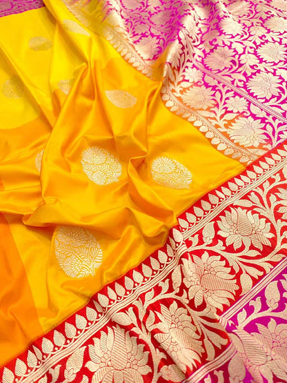 Yellow Handloom Banarasi Pure Katan Silk Saree