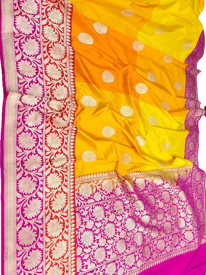 Yellow Handloom Banarasi Pure Katan Silk Saree