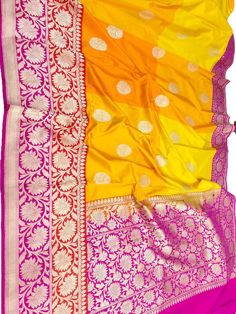 Yellow Handloom Banarasi Pure Katan Silk Saree - Luxurion World