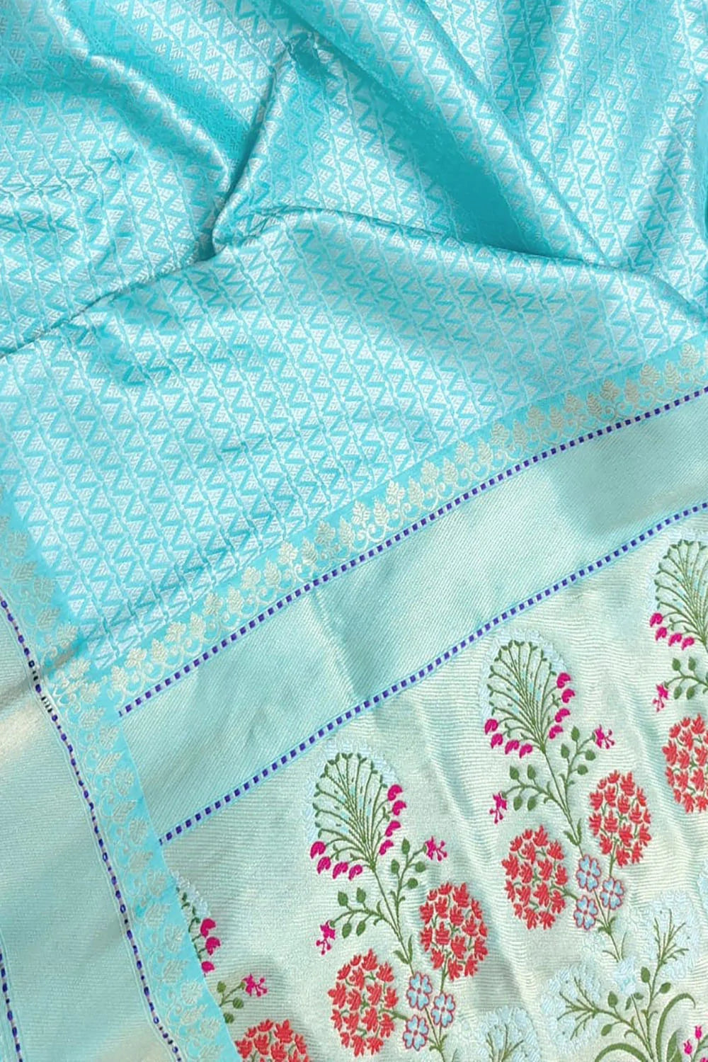 Blue Handloom Banarasi Pure Katan Silk Meenakari Saree - Luxurion World