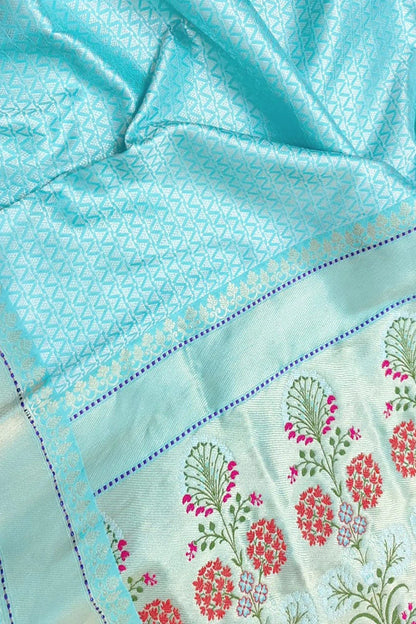 Blue Handloom Banarasi Pure Katan Silk Meenakari Saree - Luxurion World