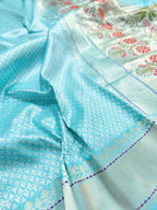Blue Handloom Banarasi Pure Katan Silk Meenakari Saree - Luxurion World