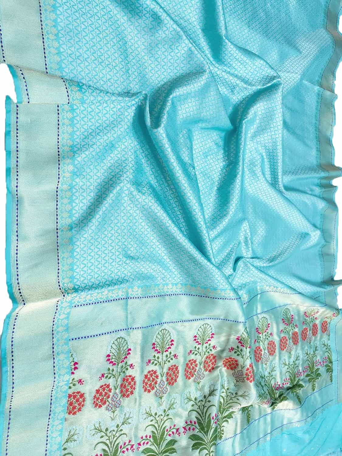 Blue Handloom Banarasi Pure Katan Silk Meenakari Saree - Luxurion World