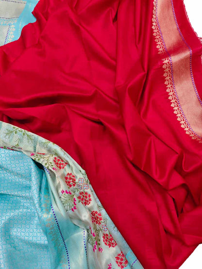 Blue Handloom Banarasi Pure Katan Silk Meenakari Saree - Luxurion World