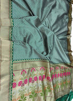Green Handloom Banarasi Pure Katan Silk Meenakari Saree - Luxurion World
