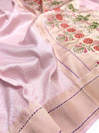 Pink Handloom Banarasi Pure Katan Silk Meenakari Saree - Luxurion World