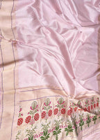 Pink Handloom Banarasi Pure Katan Silk Meenakari Saree - Luxurion World